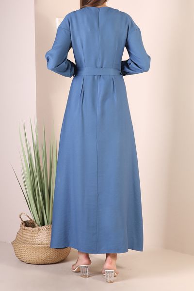 Button Front Self Belted Maxi Dress