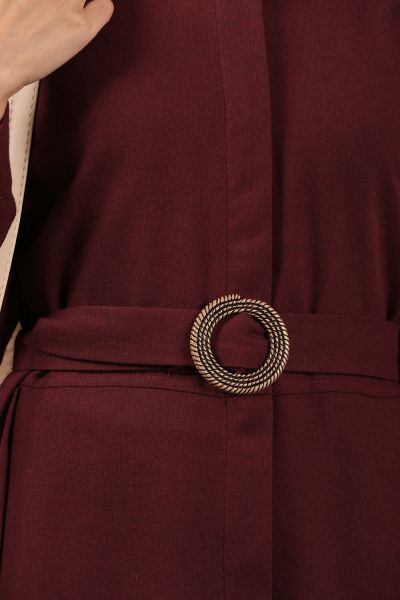 Self Belted Button Detailed Long Shirt Dress