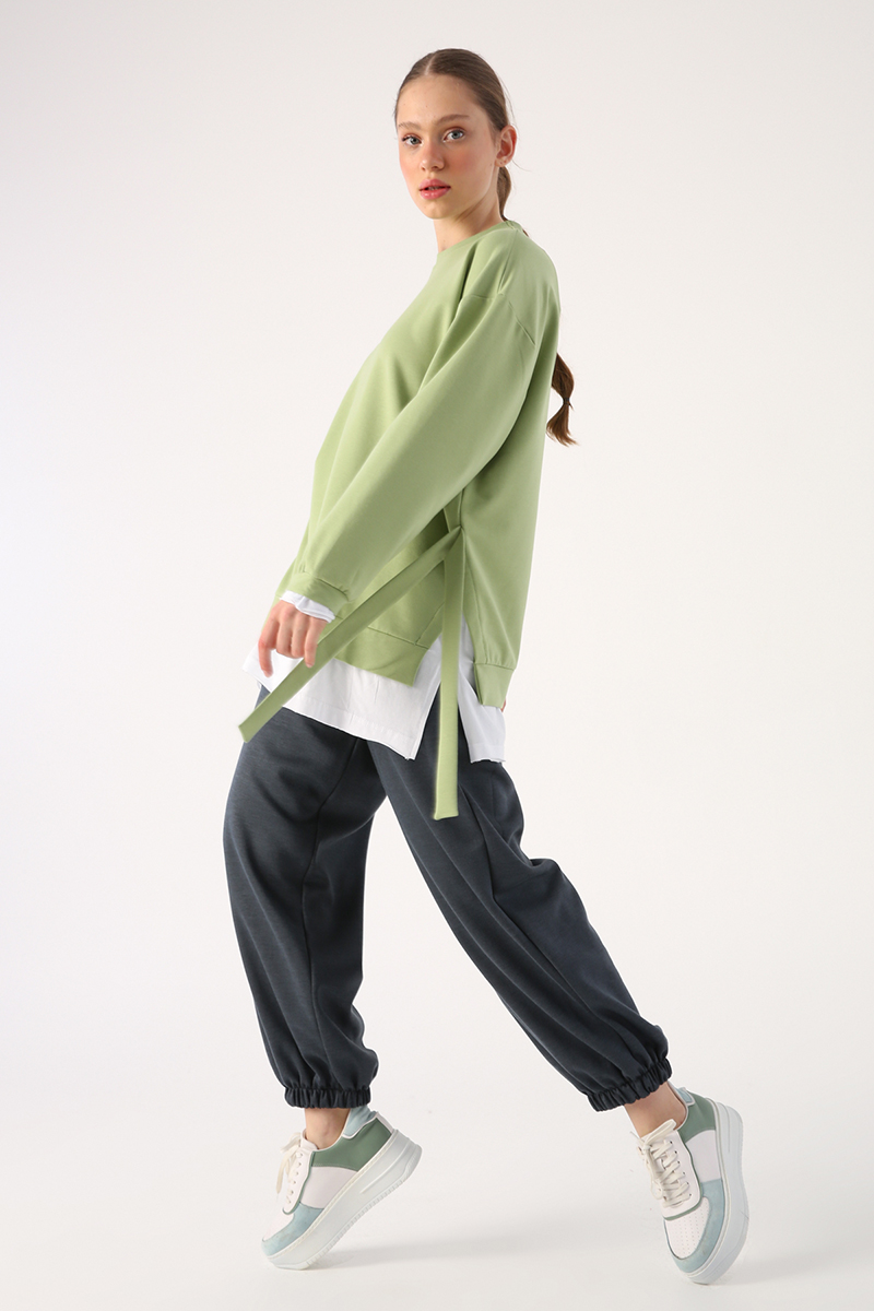 Edge Belted Garnish Knitted Tracksuit Tunic