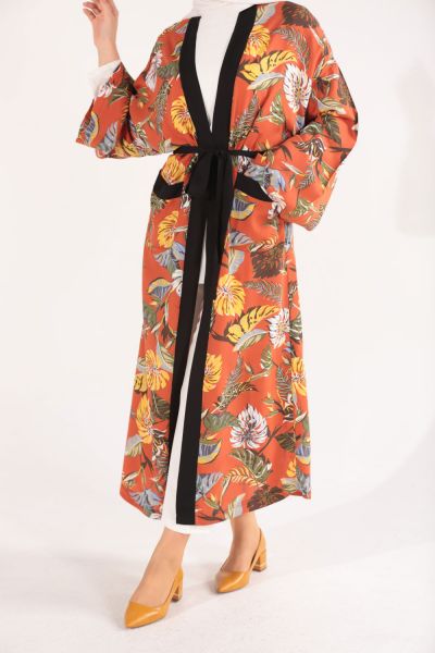 Desenli Kuşaklı Kimono