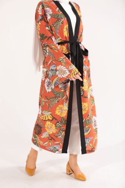 Desenli Kuşaklı Kimono
