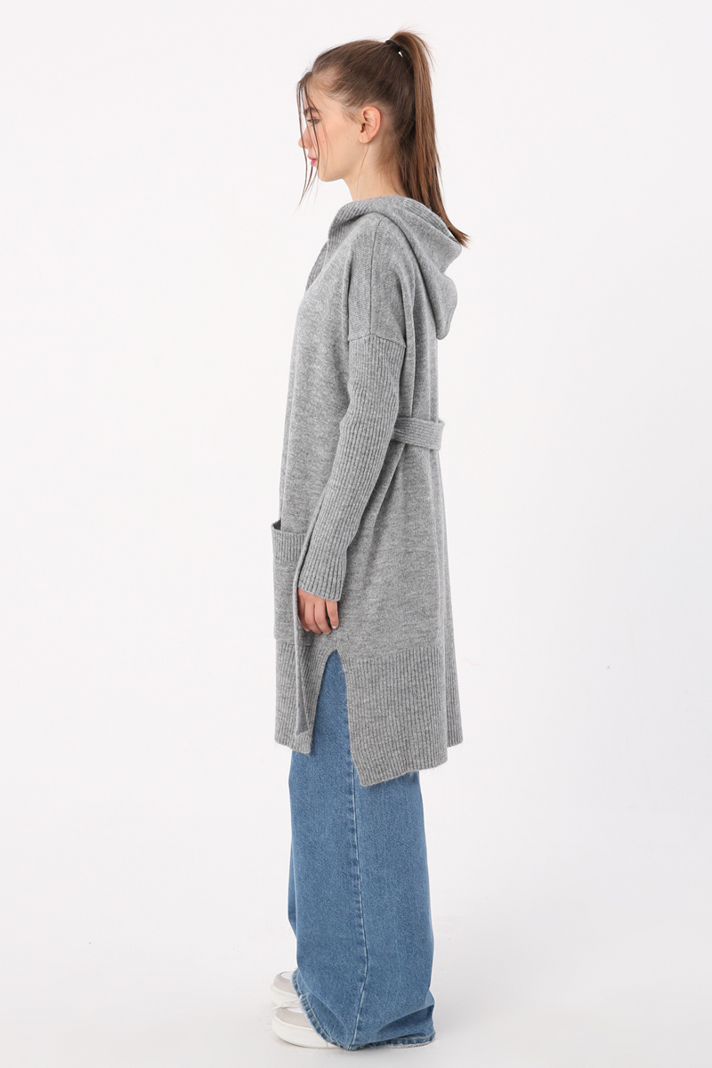 Belted Hooded Sweater Cardigan
