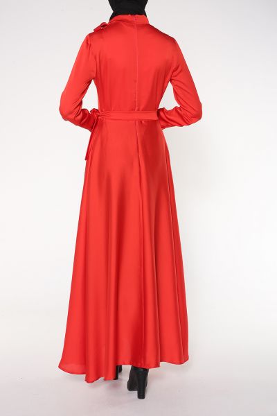 Lal By Hilal Kuşaklı Astarlı Kloş Elbise