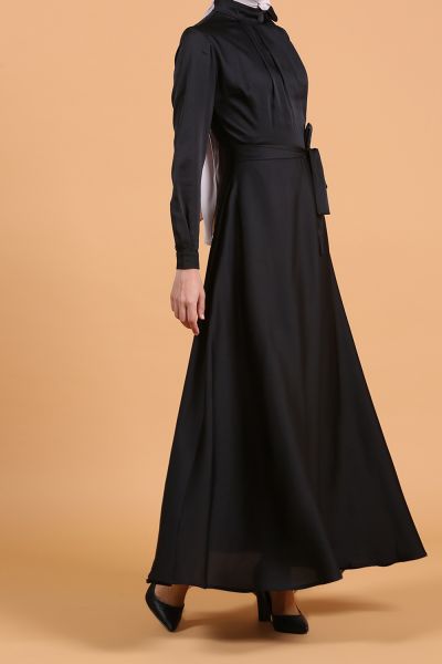 Lal By Hilal Kuşaklı Astarlı Kloş Elbise