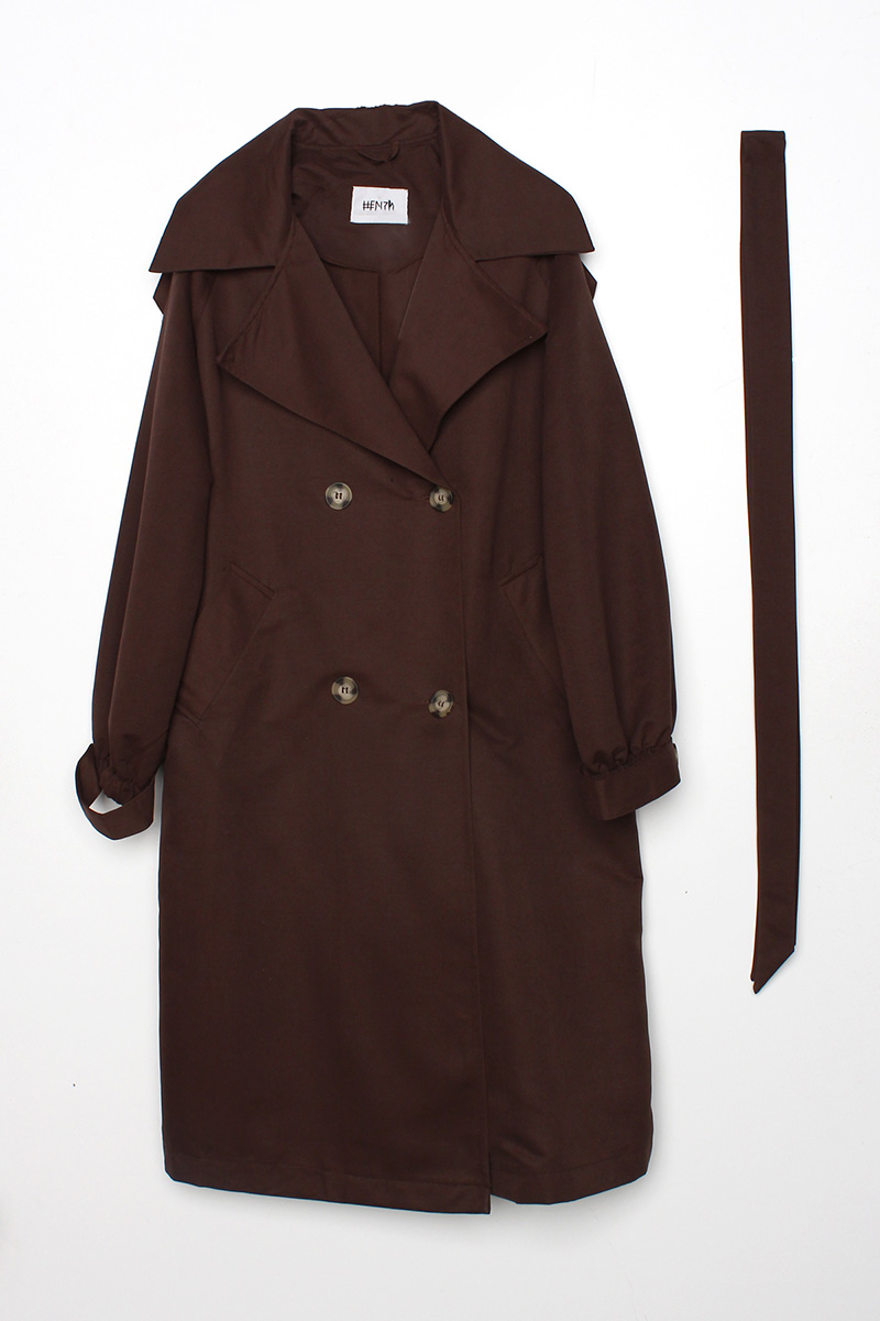 Self Belted Sleeve Shirring Trench Coat