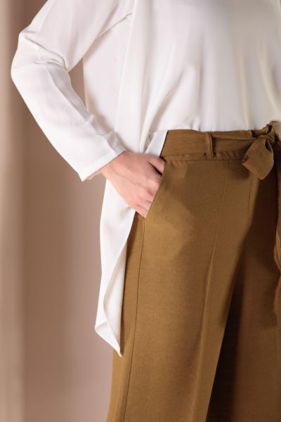 Belted Elastic Waist Pants