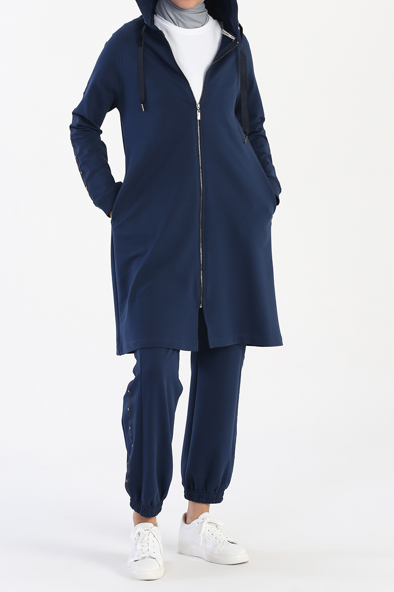 Zipper Front Side Panel Hooded Tracksuit