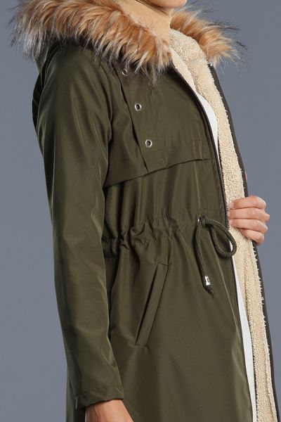 Furry Pocket Hooded Coat