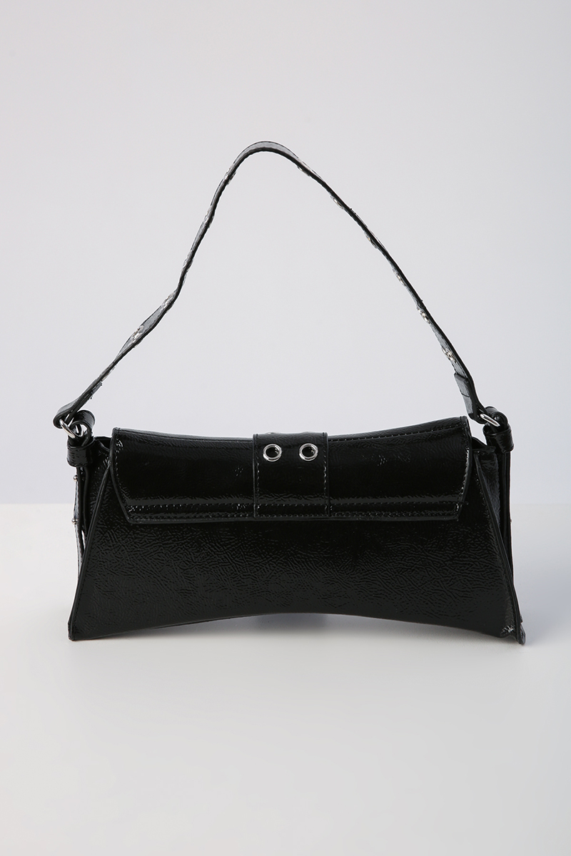  Eyelet Detailed Long And Short Strap Patent Leather Bag