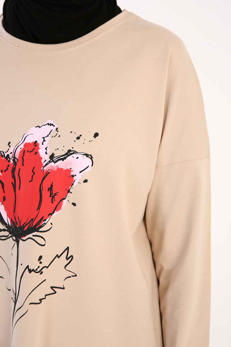Tulip Printed Long Sleeve T-shirt Tunic