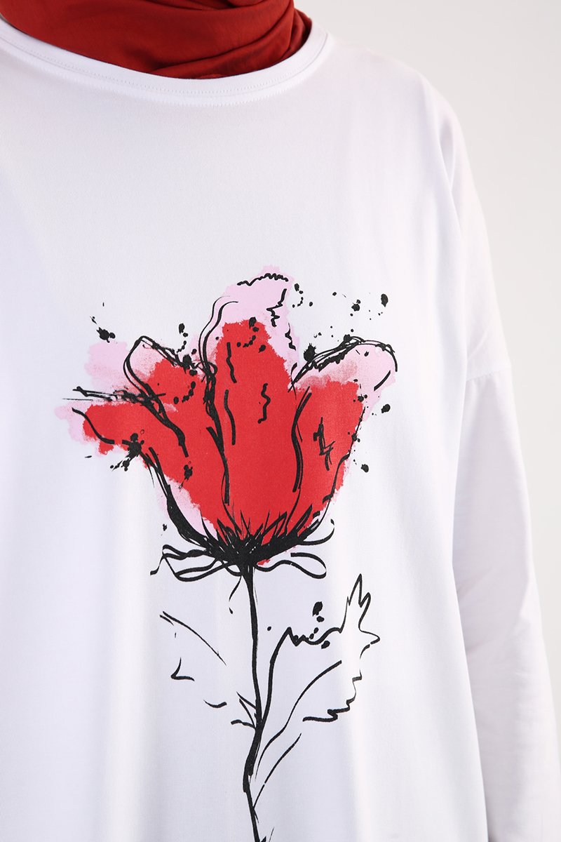 Tulip Printed Long Sleeve T-shirt Tunic