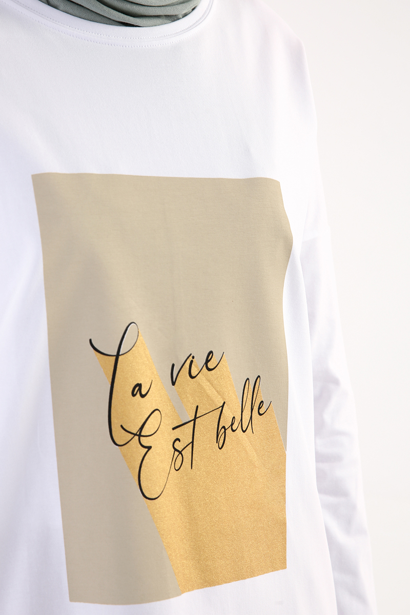 La Vie Est Belle Baskılı T-shirt Tunik
