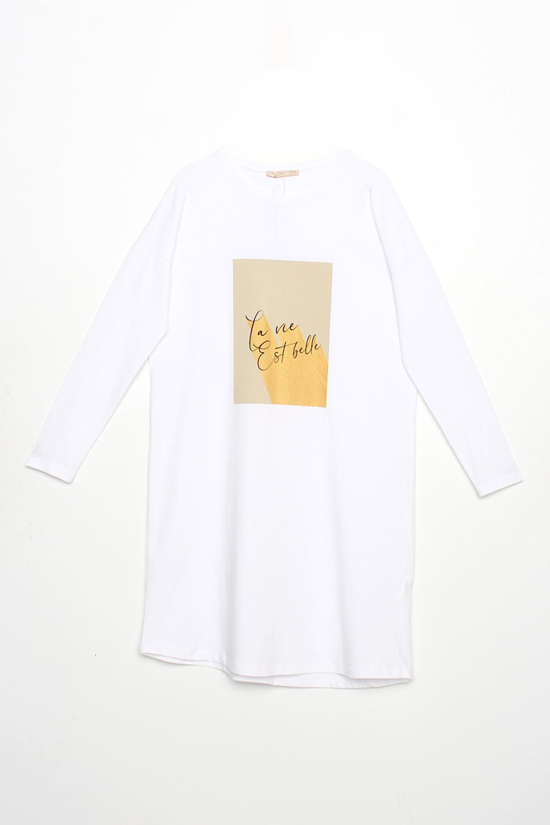 La Vie Est Belle Baskılı T-shirt Tunik