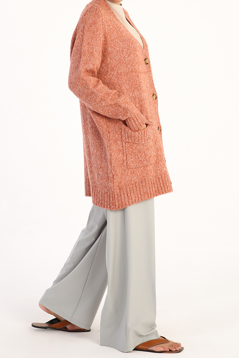 Pocket Detailed Melange Knitwear Cardigan