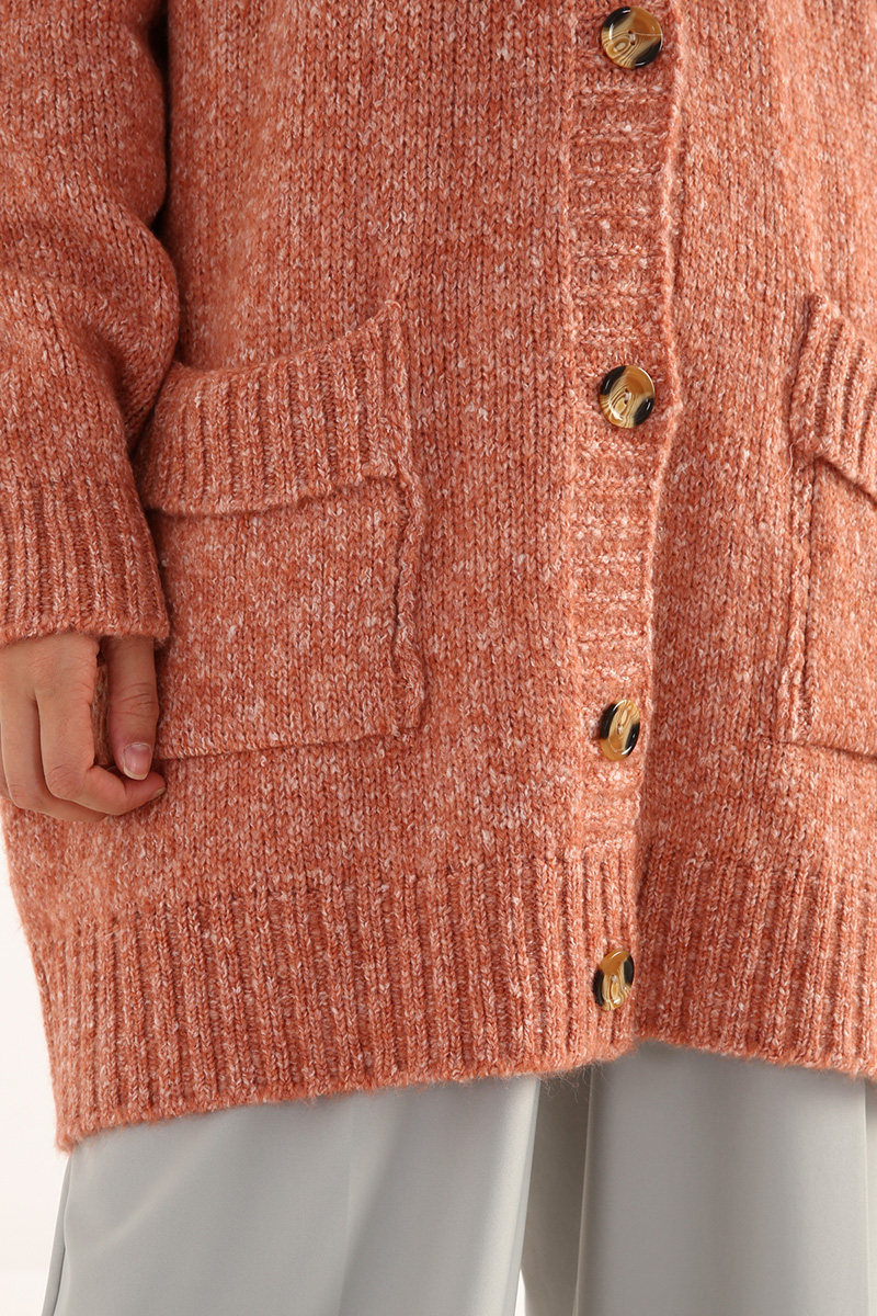 Pocket Detailed Melange Knitwear Cardigan