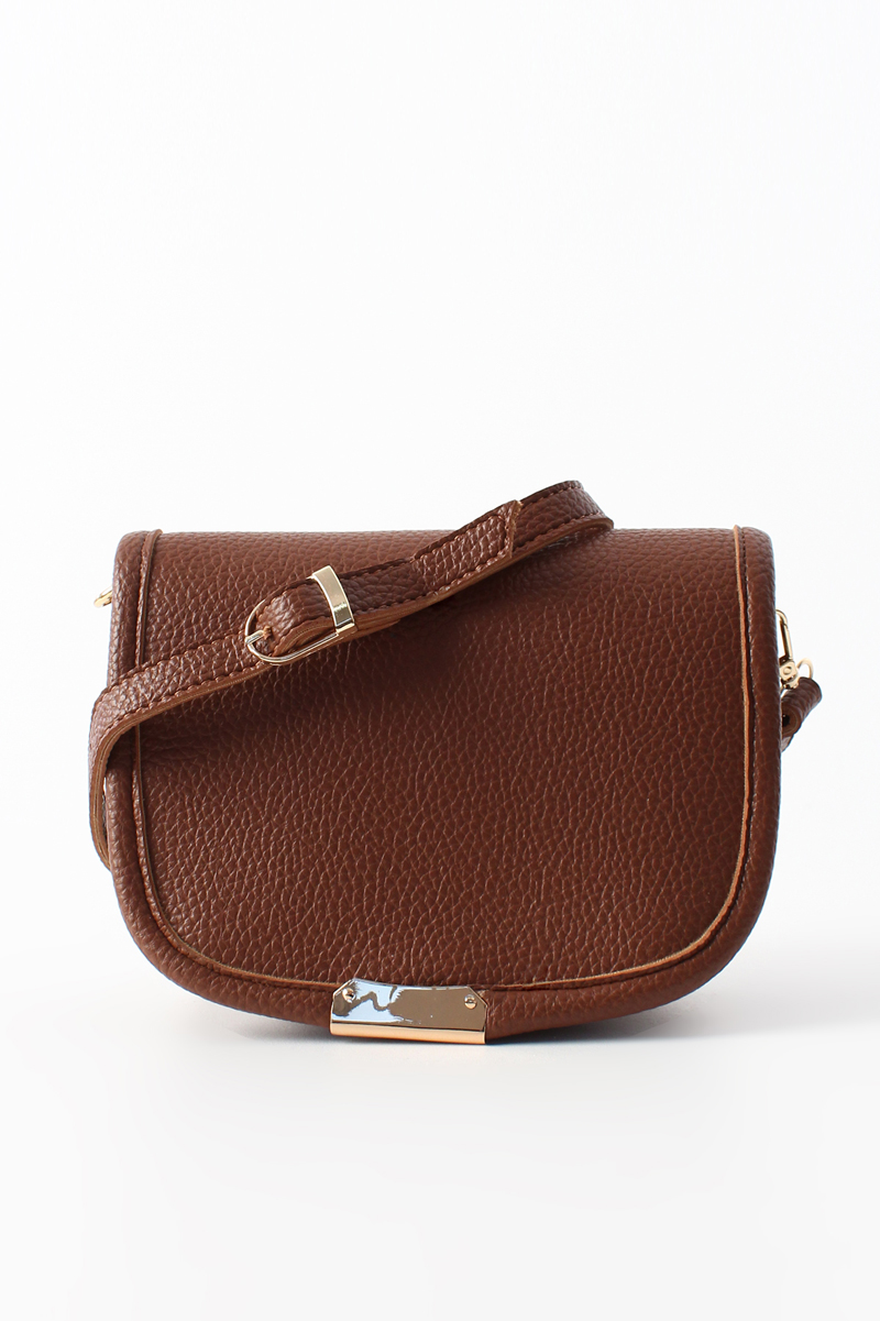 Faux Leather Crossbody Bag With Metal Accessories