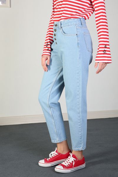 High Waist Button Front Mom Jeans