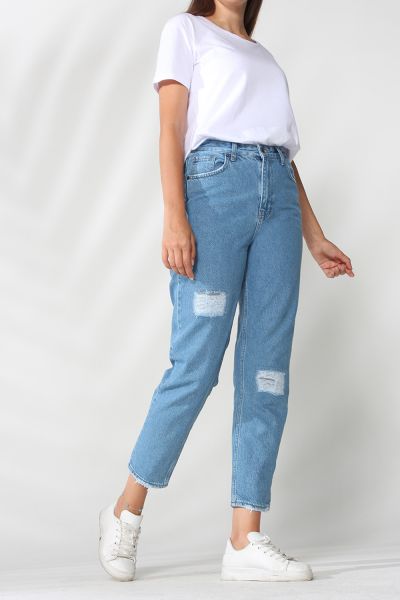 Fake Distressed Mom Jeans