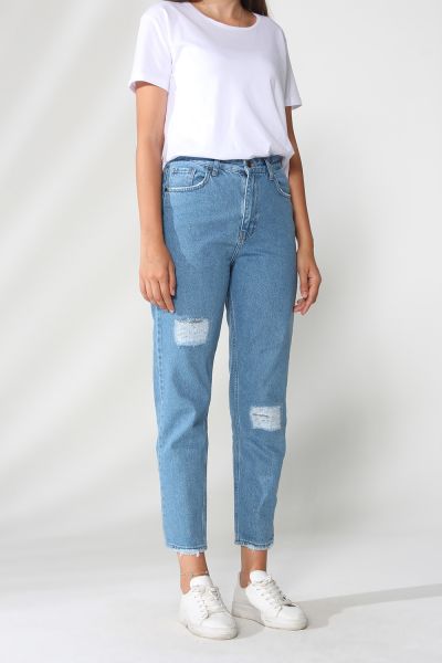 Fake Distressed Mom Jeans