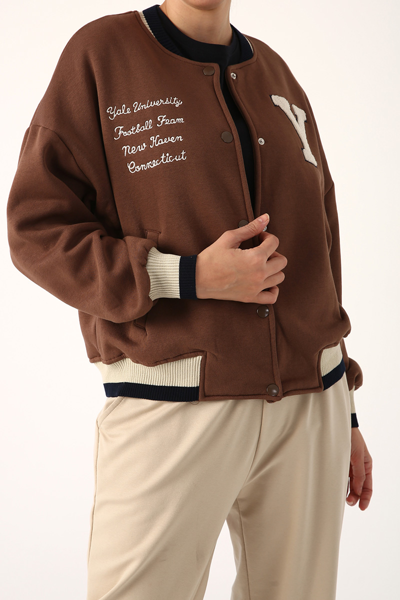 Şardonlu Çıtçıtlı Ribanalı Nakışlı Kolej Ceketi