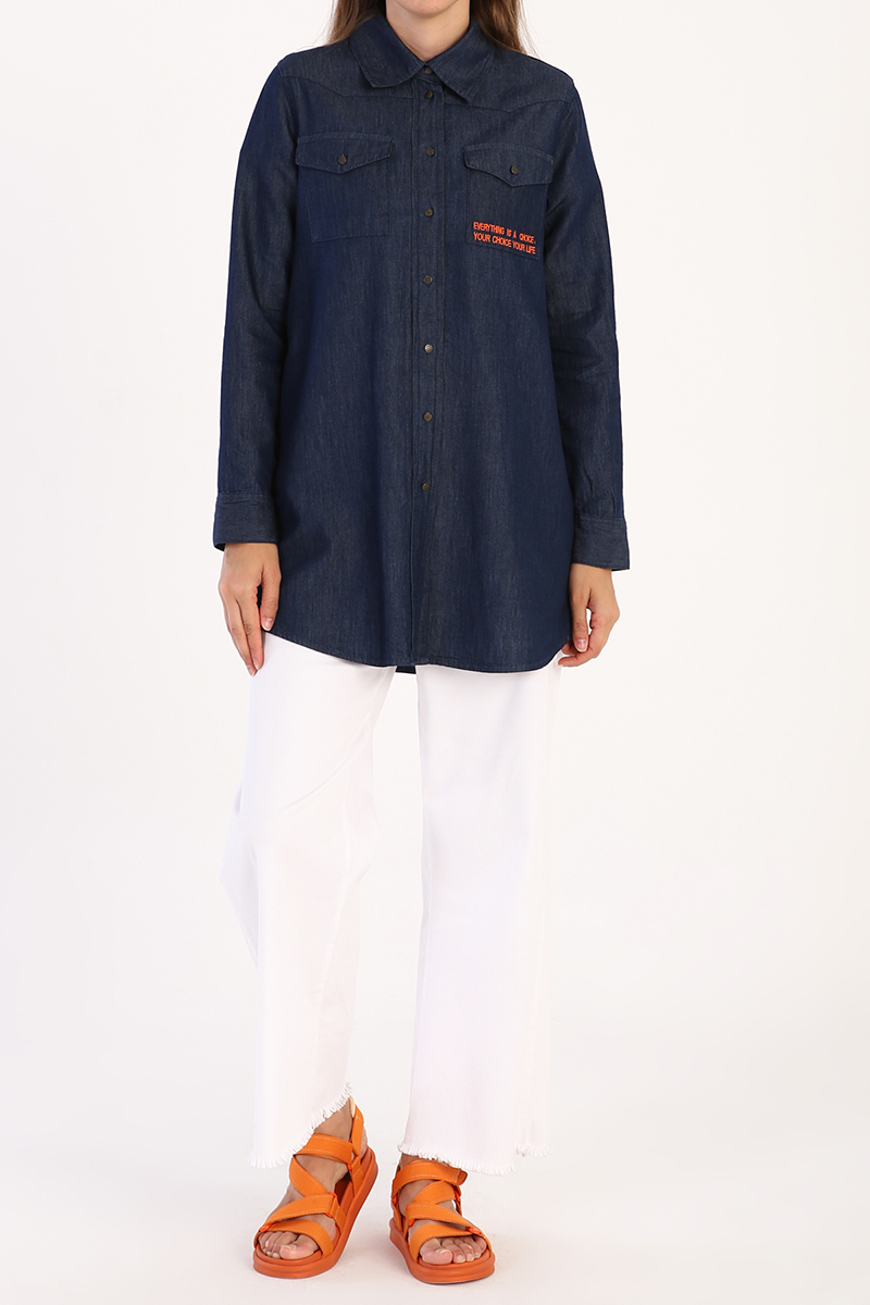 Embroidered Lyocell Blended Shirt Tunic