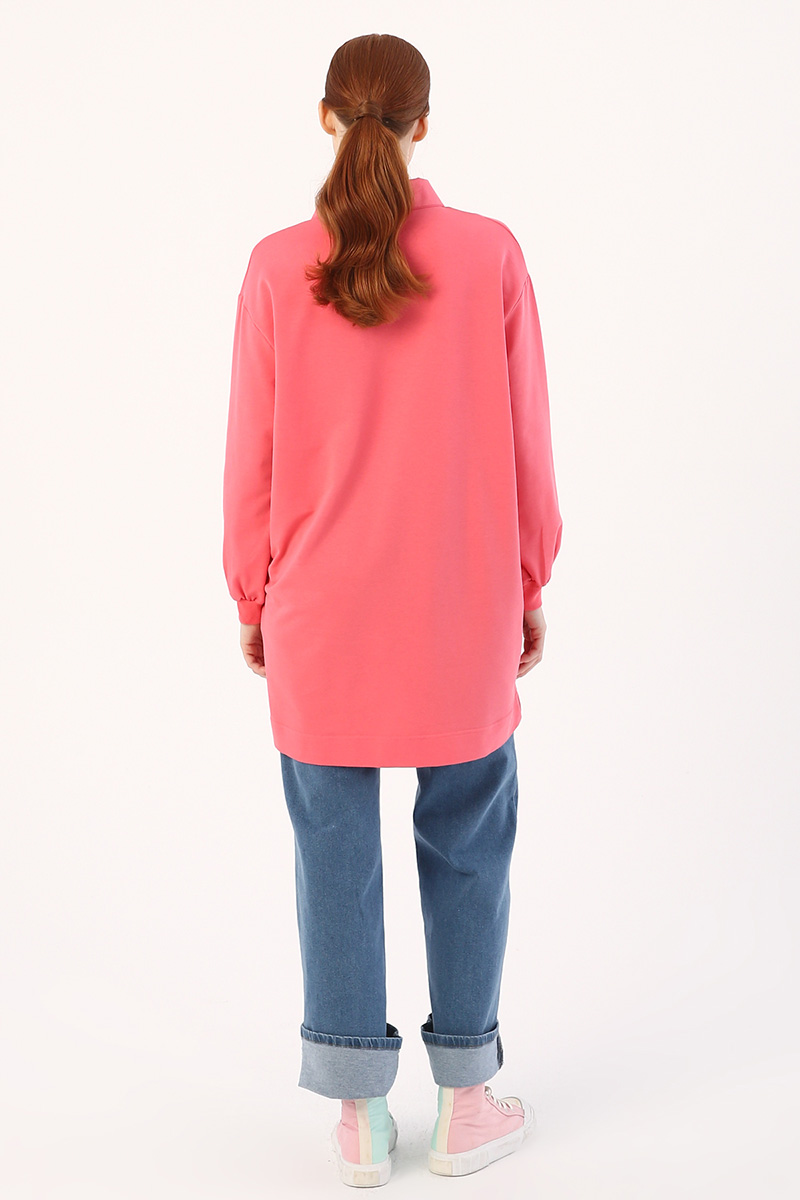 Oversize Embroidered Polo Neck Sweat Tunic
