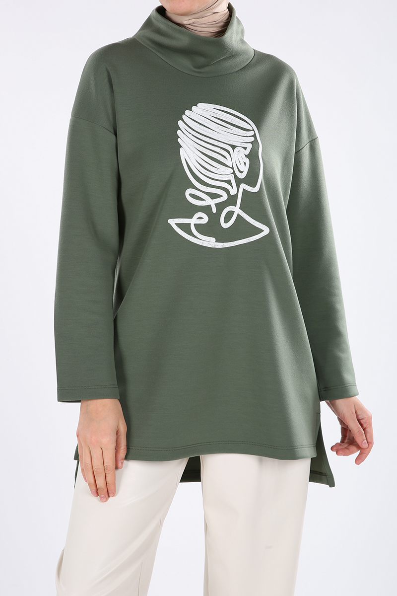 Embroidered Comfortable Mold Sweatshirt Tunic