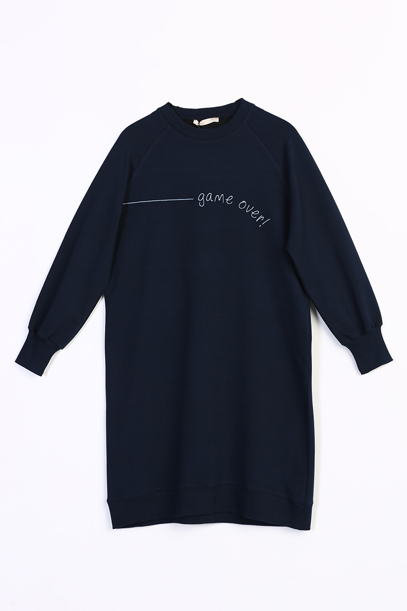 Embroidered Raglan Sleeve Sweatshirt Tunic