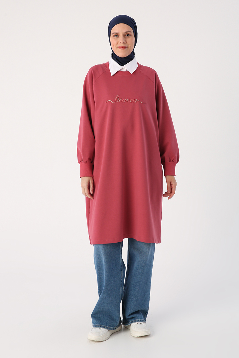 Plus Size Embroidered Raglan Sleeve Sweat Tunic