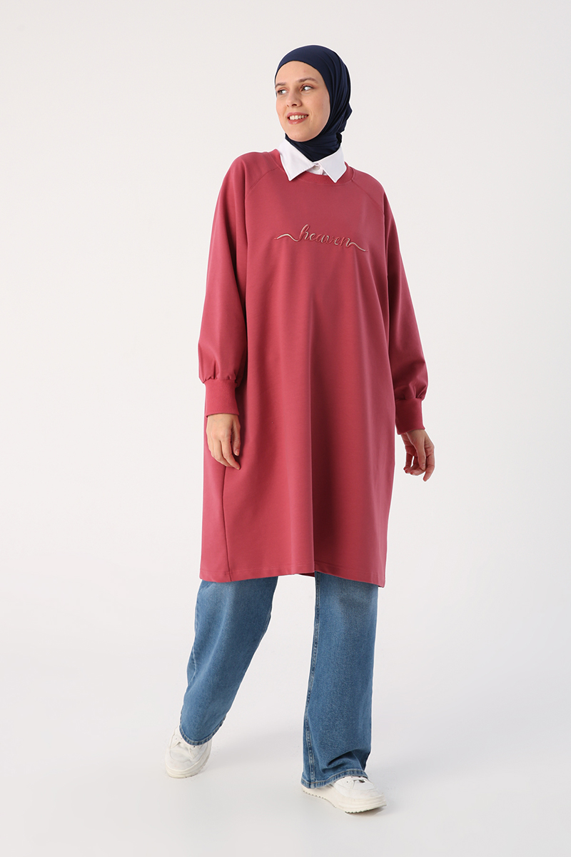 Plus Size Embroidered Raglan Sleeve Sweat Tunic