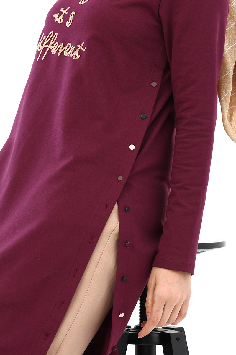 Nakışlı Renkli Düğmeli Elbise Tunik