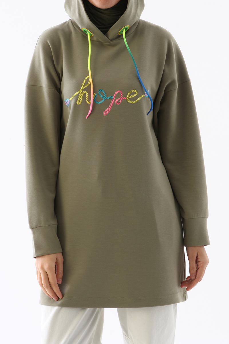 Colorful Embroidered Detailed Sweatshirt Tunic