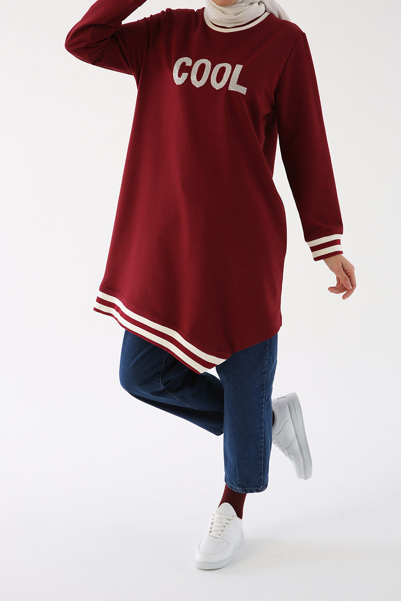 Hem Detailed Embroidered Sweatshirt Tunic
