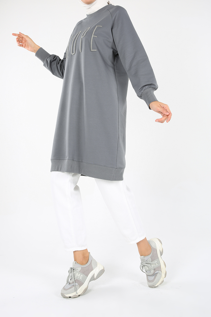 Raglan Sleeve Embroidered Sweatshirt Tunic