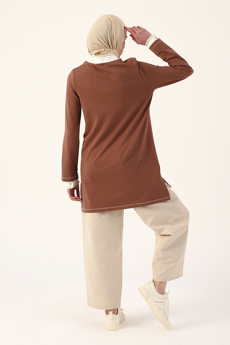 Removed Collar And Cuff Embroidered Sweatshirt Tunic
