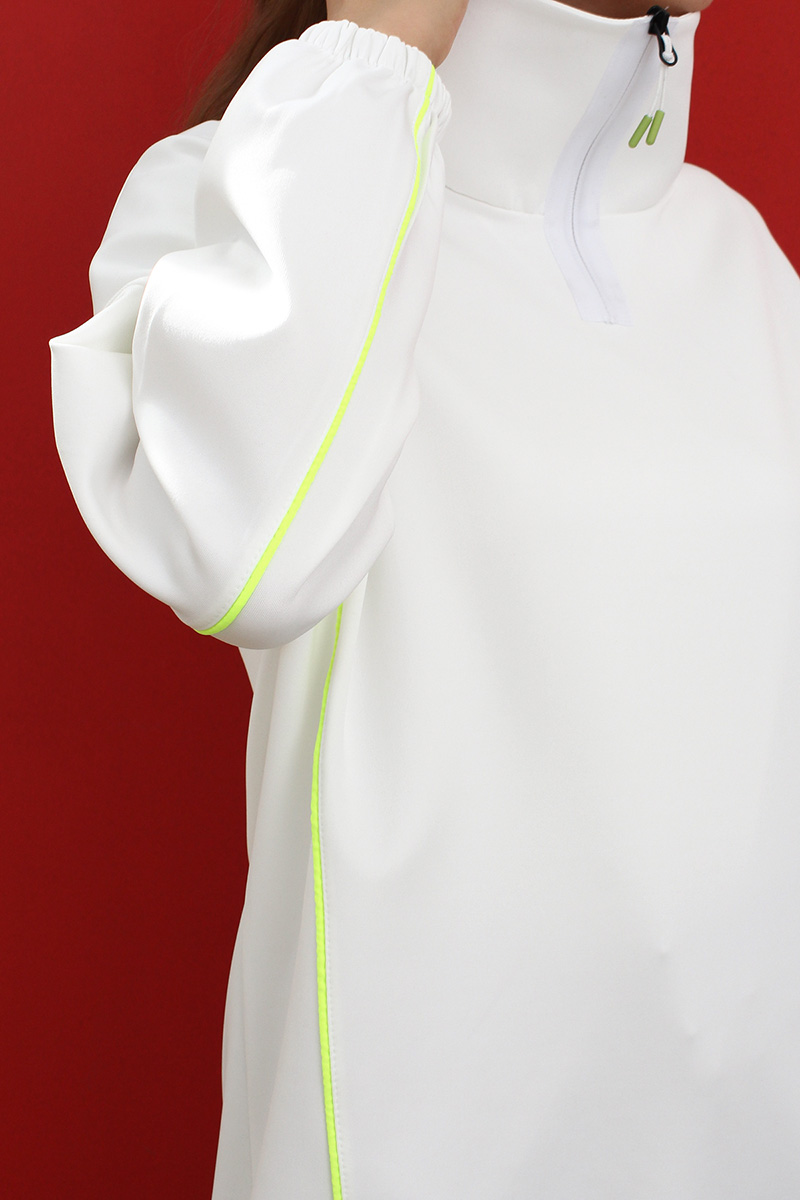 Oversize Neon Geçişli Eteği Büzgü Detaylı Sweatshirt
