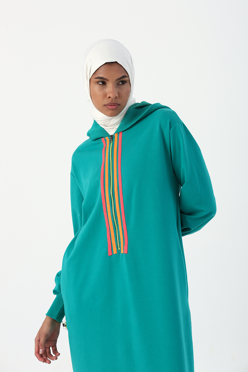 Neon Stripe Detailed Hooded Dress