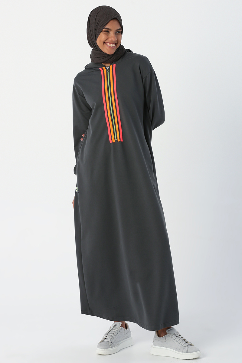 Neon Stripe Detailed Hooded Dress