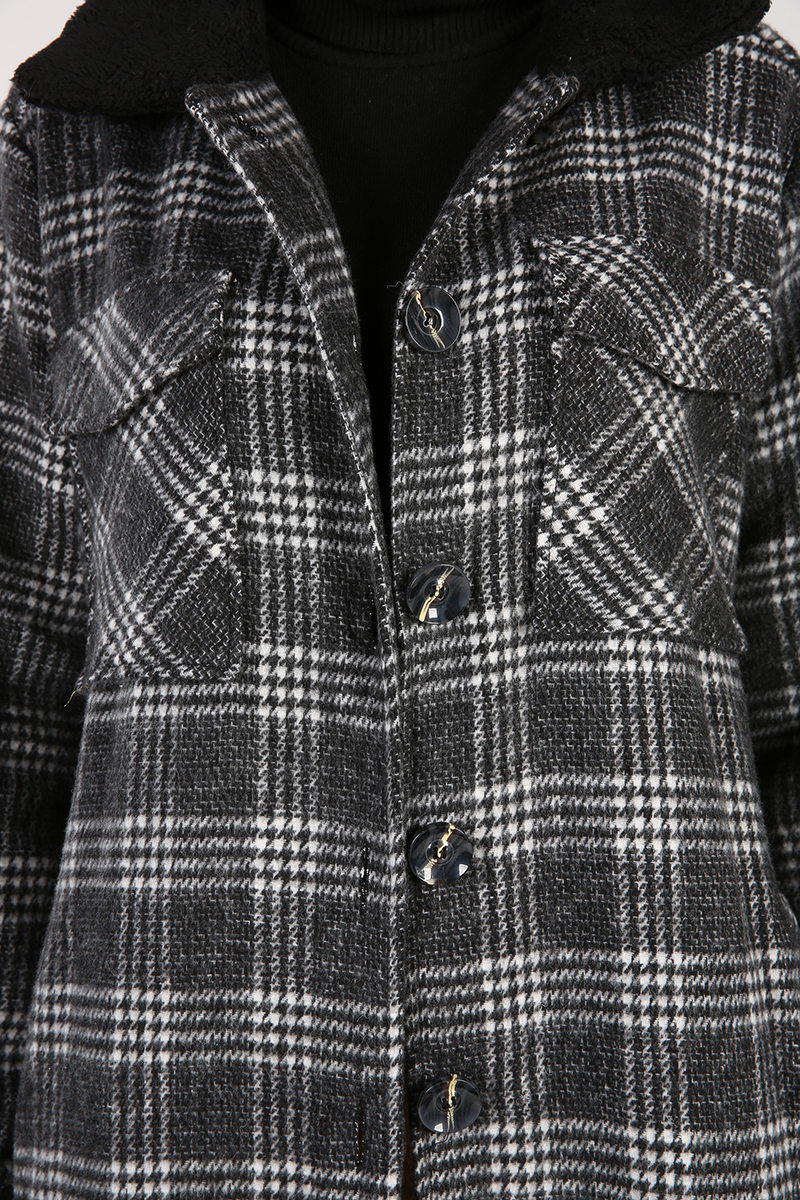 Oduncu Ekose Yakası Peluşlu Ceket