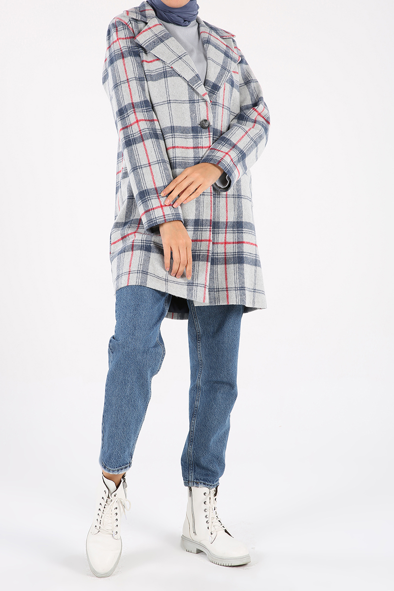 Plaid Pocket Buttoned Lined Coat