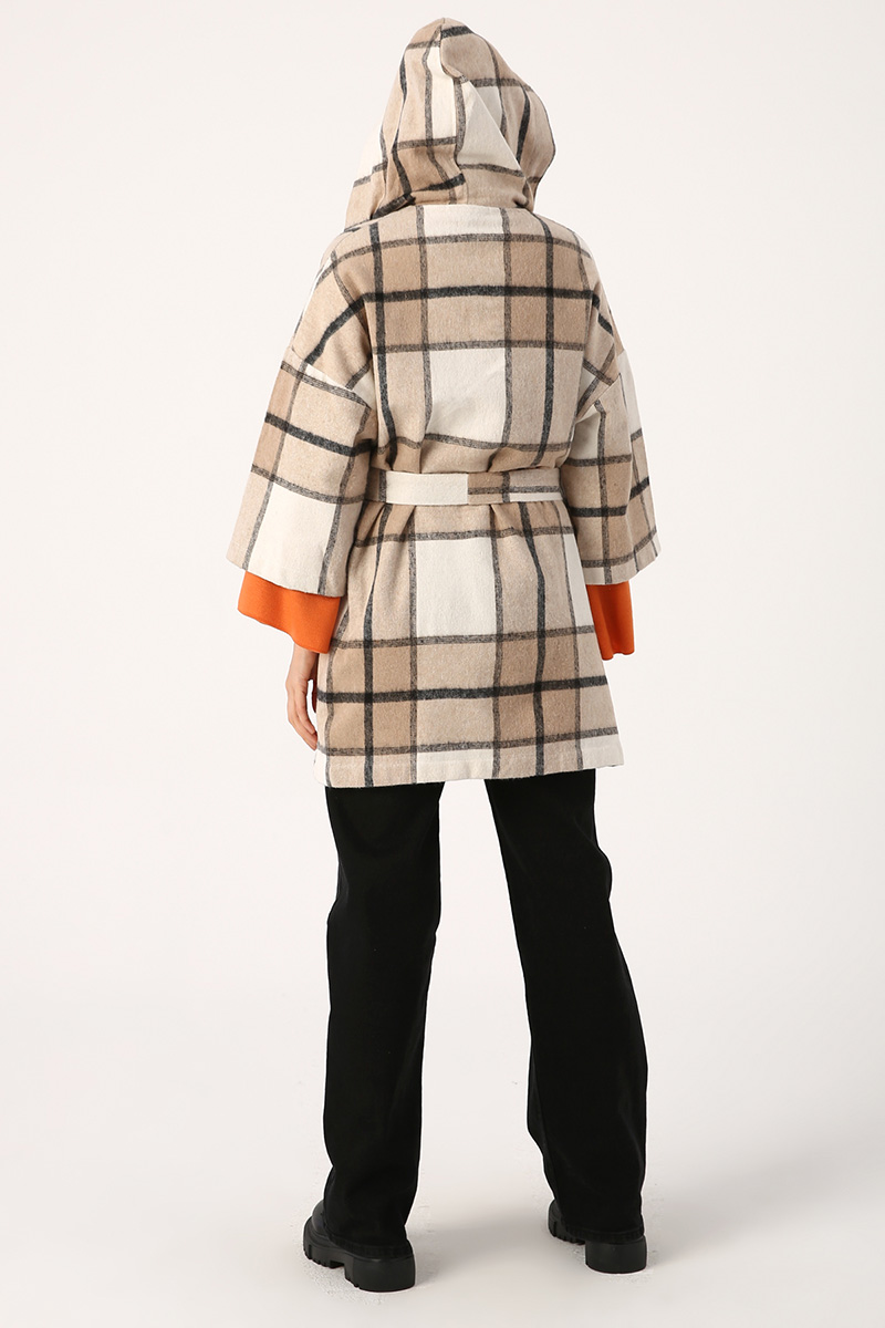 Buttoned Plaid Hooded Cardigan