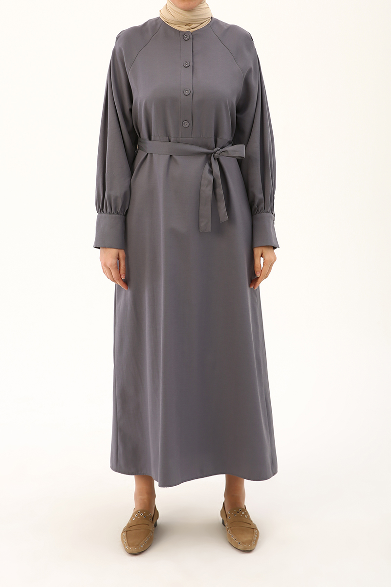 Bishop Sleeve Self Belted Maxi Dress
