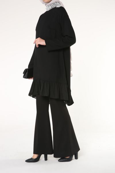 Pearl Neck and Shoulder Ruffle Hem Detailed Tunic