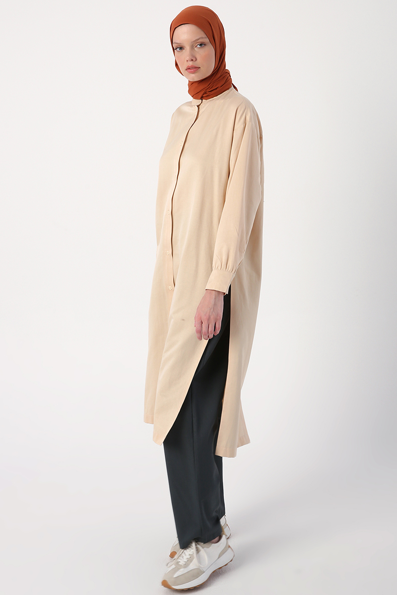 Buttoned Front and Back Deep Slit Shirt Tunic