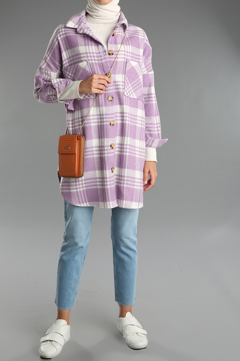 Pocket Buttoned Patterned Shirt Tunic