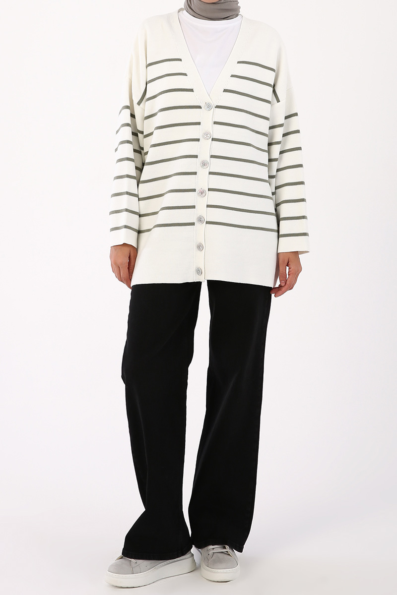 Button Front Stripe Knitwear Cardigan