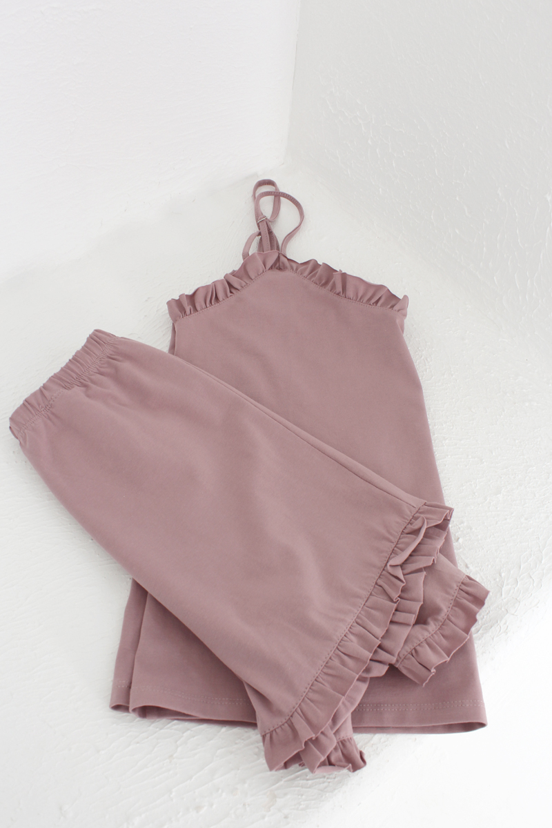 Knit Fabric Ruffle Shorts and Top Pajama Set