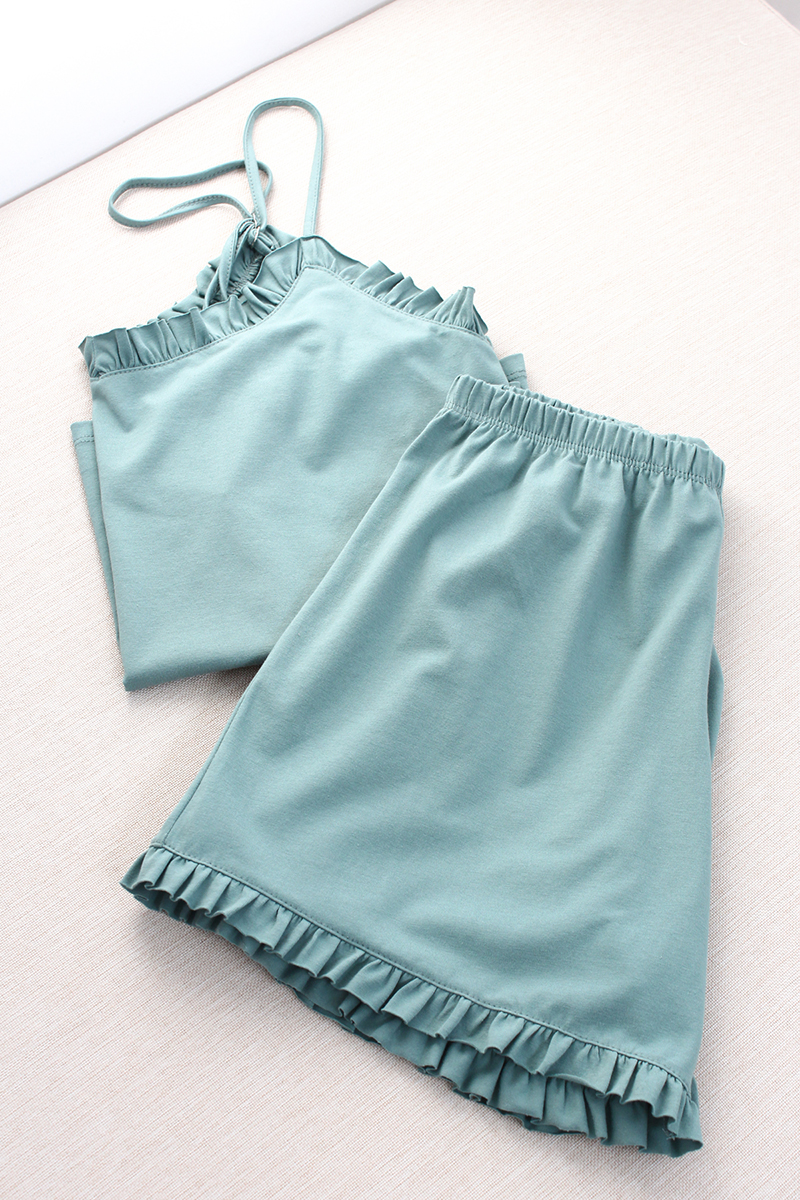 Knit Fabric Ruffle Shorts and Top Pajama Set