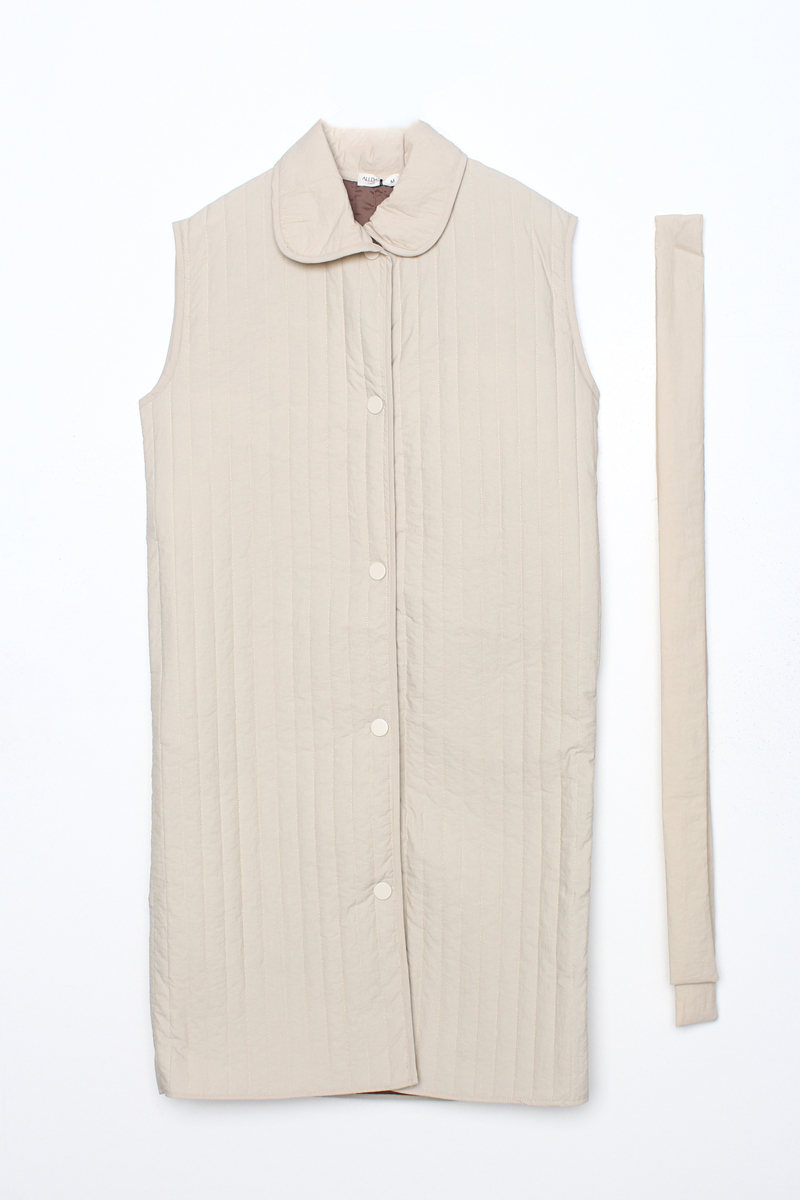 Oversize Vertical Stripe Long Quilted Vest with Snap Fasteners