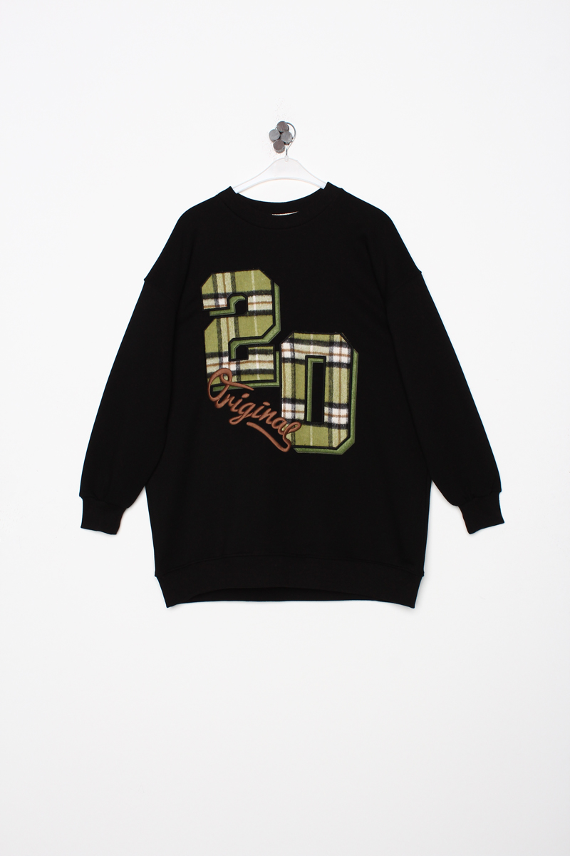 Oversize Plaid Applique Embroidered Sweatshirt